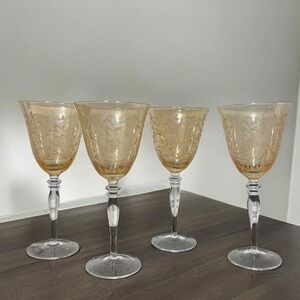 Rogaska Venetian Amber Wine Glass / Goblets 4688468 set of 4 Floral excellent